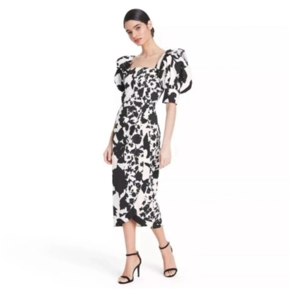 Christopher John Rogers Black and White Floral Wrap Dress NWT